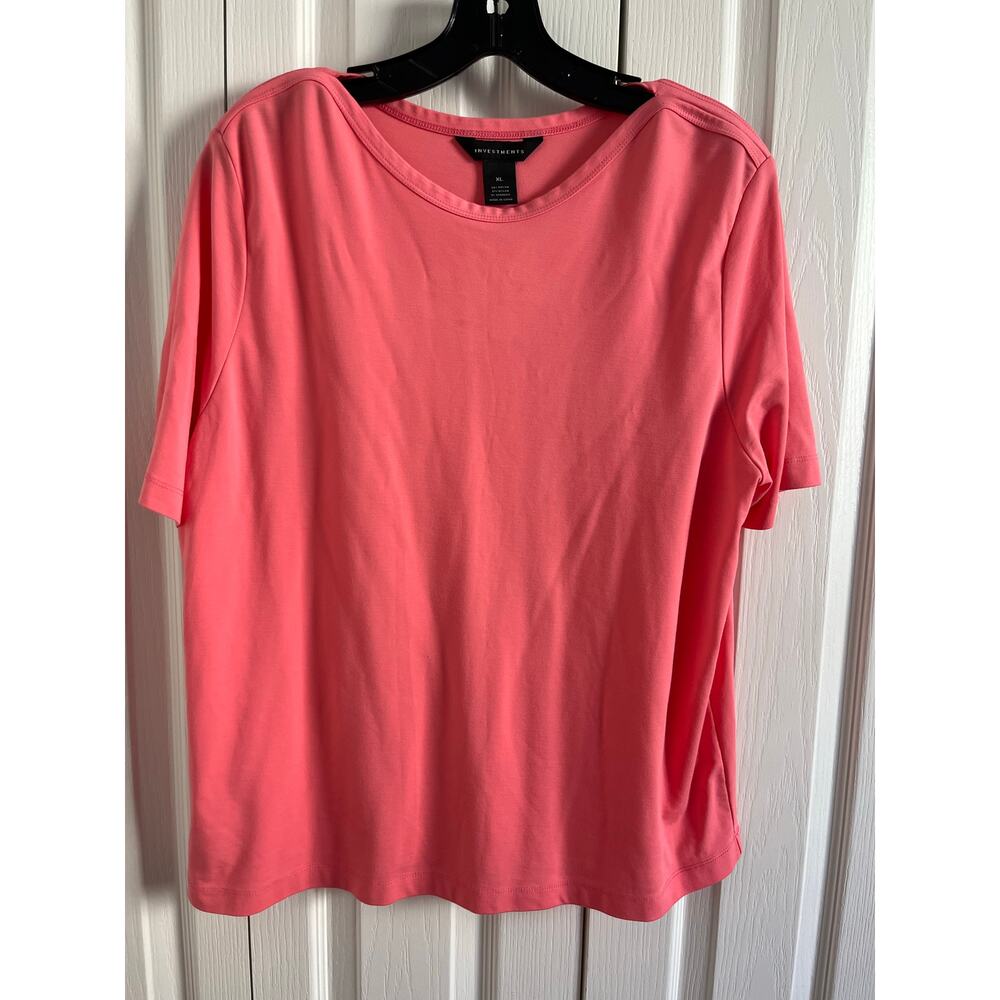 Pink Short Sleeve Top by Investments size XL Rayon Nylon Spandex